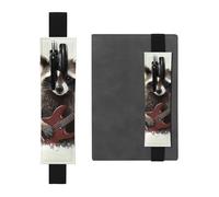 FJWSLCH Adjustable Pen Holder Elastic Band Pencil Pouch Clip PU Leather Pen Sleeve Pouch for Hardcover Journals Funny raccoon Pencil Holder for Notebook, Hold 2-3 Pens, Black
