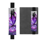 FJWSLCH Adjustable Pen Holder Elastic Band Pencil Pouch Clip PU Leather Pen Sleeve Pouch for Hardcover Journals Watercolor Purple Butterfly Pencil Holder for Notebook, Hold 2-3 Pens, Black
