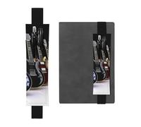 FJWSLCH Adjustable Pen Holder Elastic Band Pencil Pouch Clip PU Leather Pen Sleeve Pouch for Hardcover Journals electric guitar Pencil Holder for Notebook, Hold 2-3 Pens, Black