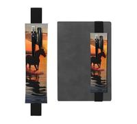 FJWSLCH Adjustable Pen Holder Elastic Band Pencil Pouch Clip PU Leather Pen Sleeve Pouch for Hardcover Journals Sunsets Lake Horses Pencil Holder for Notebook, Hold 2-3 Pens, Black