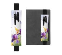 FJWSLCH Adjustable Pen Holder Elastic Band Pencil Pouch Clip PU Leather Pen Sleeve Pouch for Hardcover Journals Iris Flower Butterfly Pencil Holder for Notebook, Hold 2-3 Pens, Black
