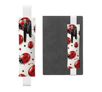 FJWSLCH Adjustable Pen Holder Elastic Band Pencil Pouch Clip PU Leather Pen Sleeve Pouch for Hardcover Journals Red Ladybug Pencil Holder for Notebook, Hold 2-3 Pens, White