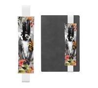 FJWSLCH Adjustable Pen Holder Elastic Band Pencil Pouch Clip PU Leather Pen Sleeve Pouch for Hardcover Journals Animals Lemur Flowers Pattern Pencil Holder for Notebook, Hold 2-3 Pens, White