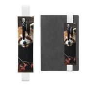 FJWSLCH Adjustable Pen Holder Elastic Band Pencil Pouch Clip PU Leather Pen Sleeve Pouch for Hardcover Journals Red Pandas Pencil Holder for Notebook, Hold 2-3 Pens, White