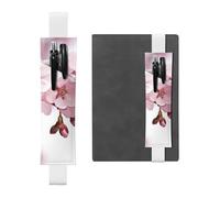 FJWSLCH Adjustable Pen Holder Elastic Band Pencil Pouch Clip PU Leather Pen Sleeve Pouch for Hardcover Journals Cherry Blossom Pencil Holder for Notebook, Hold 2-3 Pens, White
