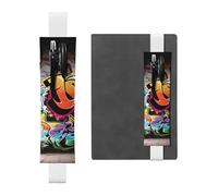FJWSLCH Adjustable Pen Holder Elastic Band Pencil Pouch Clip PU Leather Pen Sleeve Pouch for Hardcover Journals Graffiti Hip Hop Pencil Holder for Notebook, Hold 2-3 Pens, White