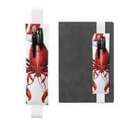 FJWSLCH Adjustable Pen Holder Elastic Band Pencil Pouch Clip PU Leather Pen Sleeve Pouch for Hardcover Journals Red Lobster Print Pencil Holder for Notebook, Hold 2-3 Pens, White