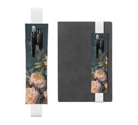 FJWSLCH Adjustable Pen Holder Elastic Band Pencil Pouch Clip PU Leather Pen Sleeve Pouch for Hardcover Journals Flowers Birds Pencil Holder for Notebook, Hold 2-3 Pens, White