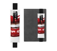 FJWSLCH Adjustable Pen Holder Elastic Band Pencil Pouch Clip PU Leather Pen Sleeve Pouch for Hardcover Journals Cute Graphic Red Lips Pencil Holder for Notebook, Hold 2-3 Pens, Black