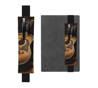 FJWSLCH Adjustable Pen Holder Elastic Band Pencil Pouch Clip PU Leather Pen Sleeve Pouch for Hardcover Journals Old west guitar Pencil Holder for Notebook, Hold 2-3 Pens, Black