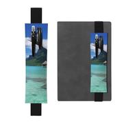 FJWSLCH Adjustable Pen Holder Elastic Band Pencil Pouch Clip PU Leather Pen Sleeve Pouch for Hardcover Journals Tahiti Beach Pencil Holder for Notebook, Hold 2-3 Pens, Black
