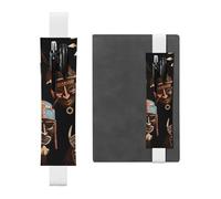 FJWSLCH Adjustable Pen Holder Elastic Band Pencil Pouch Clip PU Leather Pen Sleeve Pouch for Hardcover Journals African Ritual Ethnic Tribal Pencil Holder for Notebook, Hold 2-3 Pens, White