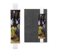 FJWSLCH Adjustable Pen Holder Elastic Band Pencil Pouch Clip PU Leather Pen Sleeve Pouch for Hardcover Journals Art Red Wine Galsses & Grapes Pencil Holder for Notebook, Hold 2-3 Pens, White