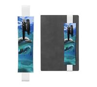 FJWSLCH Adjustable Pen Holder Elastic Band Pencil Pouch Clip PU Leather Pen Sleeve Pouch for Hardcover Journals Marine dolphin Pencil Holder for Notebook, Hold 2-3 Pens, White