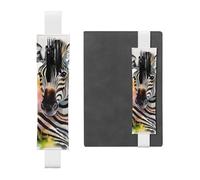 FJWSLCH Adjustable Pen Holder Elastic Band Pencil Pouch Clip PU Leather Pen Sleeve Pouch for Hardcover Journals Cute zebra watercolor Pencil Holder for Notebook, Hold 2-3 Pens, White
