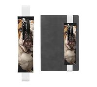 FJWSLCH Adjustable Pen Holder Elastic Band Pencil Pouch Clip PU Leather Pen Sleeve Pouch for Hardcover Journals English-Bulldog Pencil Holder for Notebook, Hold 2-3 Pens, White