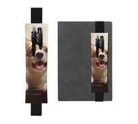 FJWSLCH Adjustable Pen Holder Elastic Band Pencil Pouch Clip PU Leather Pen Sleeve Pouch for Hardcover Journals Cute Corgi Pencil Holder for Notebook, Hold 2-3 Pens, Black