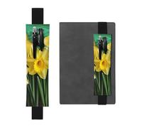FJWSLCH Adjustable Pen Holder Elastic Band Pencil Pouch Clip PU Leather Pen Sleeve Pouch for Hardcover Journals Yellow Daffodils Flowers Pencil Holder for Notebook, Hold 2-3 Pens, Black