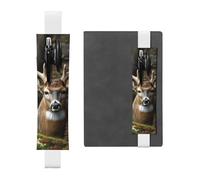 FJWSLCH Adjustable Pen Holder Elastic Band Pencil Pouch Clip PU Leather Pen Sleeve Pouch for Hardcover Journals Camouflage Deer Pencil Holder for Notebook, Hold 2-3 Pens, White