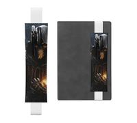 FJWSLCH Adjustable Pen Holder Elastic Band Pencil Pouch Clip PU Leather Pen Sleeve Pouch for Hardcover Journals Grim-Reaper Pencil Holder for Notebook, Hold 2-3 Pens, White