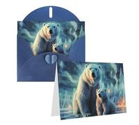FJWSLCH All Occasion Greeting Cards Set Polar Bears Northern Lights Birthday Card Blank Note Cards with Envelopes 6x4 Inches Blank Greeting Card Thank You Card, Thinking of You Cards