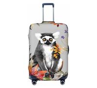 FJWSLCH Animals Lemur Flowers Pattern Luggage Cover for Suitcase TSA Approved Elastic Suitcase Cover Anti-Scratch Travel Luggage Protector Cover Washable Trolley Case Cover Fit 18-32 Inch Luggage,