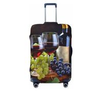 FJWSLCH Art Red Wine Galsses & Grapes Luggage Cover for Suitcase TSA Approved Elastic Suitcase Cover Anti-Scratch Travel Luggage Protector Cover Washable Trolley Case Cover Fit 18-32 Inch Luggage,