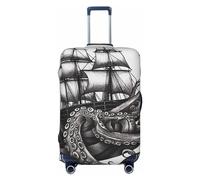 FJWSLCH Black and White Octopus and Ship Luggage Cover for Suitcase TSA Approved Elastic Suitcase Cover Anti-Scratch Travel Luggage Protector Cover Washable Trolley Case Cover Fit 18-32 Inch Luggage,