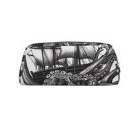 FJWSLCH Black and White Octopus and Ship Makeup Bag Travel Cosmetic Bag for Women Men Pencil Case Zipper Toiletry Bag Purse, Gold, One Size
