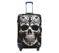 FJWSLCH Black and white skulls Luggage Cover for Suitcase TSA Approved Elastic Suitcase Cover Anti-Scratch Travel Luggage Protector Cover Washable Trolley Case Cover Fit 18-32 Inch Luggage, Black, L