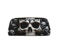 FJWSLCH Black and white skulls Makeup Bag Travel Cosmetic Bag for Women Men Pencil Case Zipper Toiletry Bag Purse, Gold, One Size