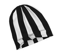 FJWSLCH Black & White Stripe Beanie Hat for Women Knit Hat Warm Winter Hats for Men Beanies Skull Cap Slouchy Pullover Hat, Black, One size