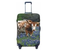 FJWSLCH Bluebonnet Longhorn Luggage Cover for Suitcase TSA Approved Elastic Suitcase Cover Anti-Scratch Travel Luggage Protector Cover Washable Trolley Case Cover Fit 18-32 Inch Luggage, Black, S