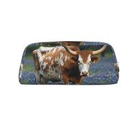 FJWSLCH Bluebonnet Longhorn Makeup Bag Travel Cosmetic Bag for Women Men Pencil Case Zipper Toiletry Bag Purse, Silver, One Size
