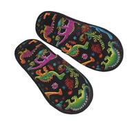 FJWSLCH Cartoon Dinosaur Slippers for Women Men Fuzzy House Slippers Memory Foam Slippers Indoor Outdoor Warm Plush Bedroom Shoes Slip-on House Shoes Trendy Gift Slippers, Black, L