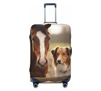 FJWSLCH Collie Dog and Horse Together Luggage Cover for Suitcase TSA Approved Elastic Suitcase Cover Anti-Scratch Travel Luggage Protector Cover Washable Trolley Case Cover Fit 18-32 Inch Luggage,