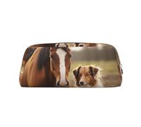 FJWSLCH Collie Dog and Horse Together Makeup Bag Travel Cosmetic Bag for Women Men Pencil Case Zipper Toiletry Bag Purse, Silver, One Size