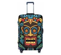 FJWSLCH Colorful tiki mask pattern Luggage Cover for Suitcase TSA Approved Elastic Suitcase Cover Anti-Scratch Travel Luggage Protector Cover Washable Trolley Case Cover Fit 18-32 Inch Luggage, Black,