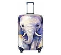 FJWSLCH Cute Elephant Watercolor Luggage Cover for Suitcase TSA Approved Elastic Suitcase Cover Anti-Scratch Travel Luggage Protector Cover Washable Trolley Case Cover Fit 18-32 Inch Luggage, Black, L