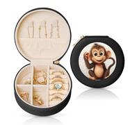 FJWSLCH cute monkey Jewelry Case Small Jewelry Box Gift for Women Leather Travel Jewelry Organizer Round Storage Purse with Zipper Display Storage Box for Rings Earrings Necklaces