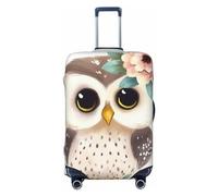 FJWSLCH Cute Owl with Flowers Luggage Cover for Suitcase TSA Approved Elastic Suitcase Cover Anti-Scratch Travel Luggage Protector Cover Washable Trolley Case Cover Fit 18-32 Inch Luggage, Black, S