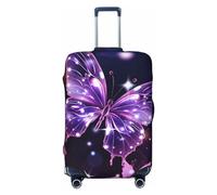 FJWSLCH Cute Purple Butterfly Luggage Cover for Suitcase TSA Approved Elastic Suitcase Cover Anti-Scratch Travel Luggage Protector Cover Washable Trolley Case Cover Fit 18-32 Inch Luggage, Black, L