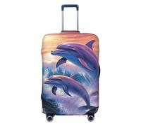 FJWSLCH dolphins art Luggage Cover for Suitcase TSA Approved Elastic Suitcase Cover Anti-Scratch Travel Luggage Protector Cover Washable Trolley Case Cover Fit 18-32 Inch Luggage, Black, S