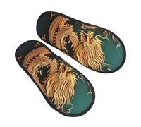 FJWSLCH Dragon chinese background Slippers for Women Men Fuzzy House Slippers Memory Foam Slippers Indoor Outdoor Warm Plush Bedroom Shoes Slip-on House Shoes Trendy Gift Slippers, Black, M