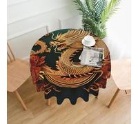 FJWSLCH Dragon Chinese Background Table Cloth Round Tablecloth for Round Table, Waterproof and Stain Resistant Tablecloths Washable Polyester Table Cover for Dining Table 60 X 60 in
