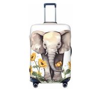 FJWSLCH Elephant and Sunflower Luggage Cover for Suitcase TSA Approved Elastic Suitcase Cover Anti-Scratch Travel Luggage Protector Cover Washable Trolley Case Cover Fit 18-32 Inch Luggage, Black, L