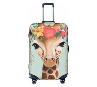 FJWSLCH Giraffe with Floral Luggage Cover for Suitcase TSA Approved Elastic Suitcase Cover Anti-Scratch Travel Luggage Protector Cover Washable Trolley Case Cover Fit 18-32 Inch Luggage, Black, M