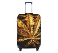 FJWSLCH Golden Cannabis Luggage Cover for Suitcase TSA Approved Elastic Suitcase Cover Anti-Scratch Travel Luggage Protector Cover Washable Trolley Case Cover Fit 18-32 Inch Luggage, Black, L