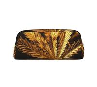 FJWSLCH Golden Cannabis Makeup Bag Travel Cosmetic Bag for Women Men Pencil Case Zipper Toiletry Bag Purse, Gold, One Size