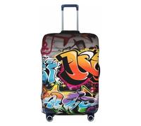 FJWSLCH Graffiti Hip Hop Luggage Cover for Suitcase TSA Approved Elastic Suitcase Cover Anti-Scratch Travel Luggage Protector Cover Washable Trolley Case Cover Fit 18-32 Inch Luggage, Black, XL